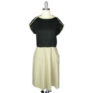 Vintage Cheekaberry 60s 70s Size 12 Button Shoulder Preppy Midi Dress Pockets